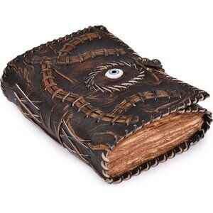 Vintage Spell Book Leather Bound Journal 7”X5” | 200 Pages |Brown| Blank Deckle